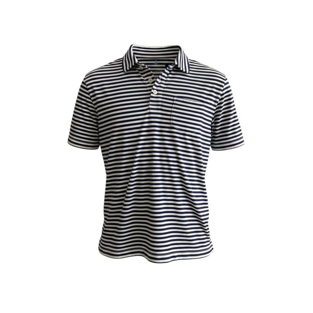Crewcuts Boys Navy Blue White Striped Short Sleeve Polo Shirt Size M 8-9